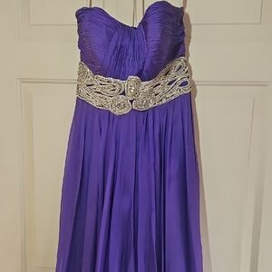 Sherri Hill Strapless Gown in Rich Purple with Embellished Silver Waist